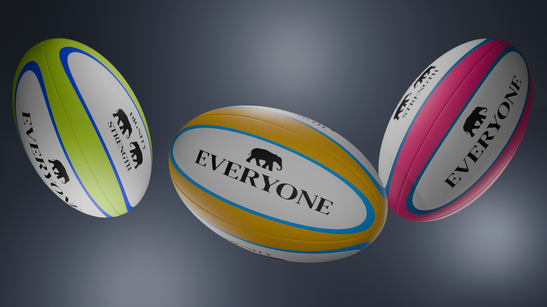 Three rugby balls